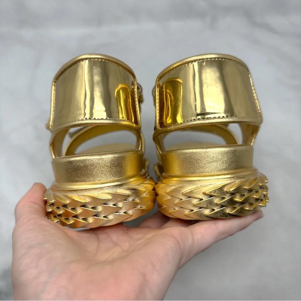 NEW Giuseppe Zanotti Blabber Gummy Chrome Gold Leather Platform Dad Sandals 36